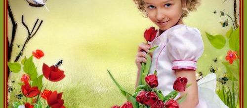  Petite fille aux tulipes .