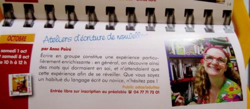 Ateliers d'écriture du 1 et 8 octobre