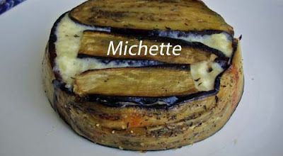 Gâteau d'aubergine tomate aux deux jambons, purée de p de terre